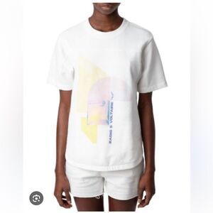 NWT Zadig & Voltaire White Graphic Bow Mo Palmier Short Sleeved Terry T Size L